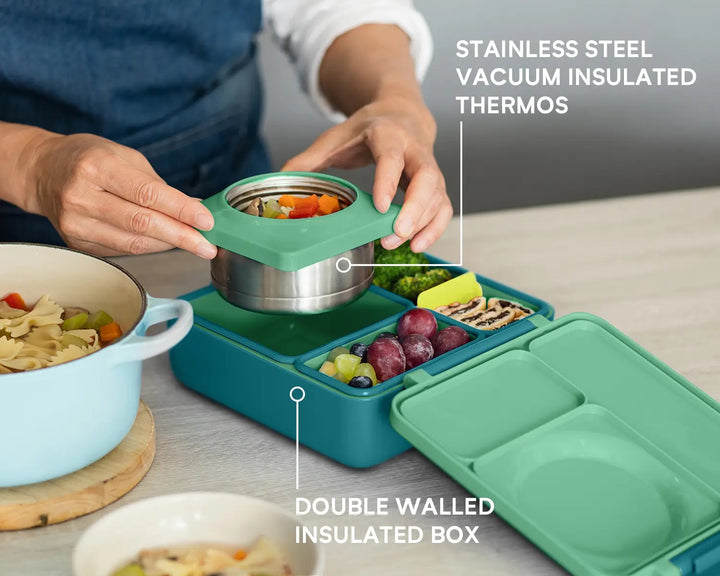 >OmieBox Lunch Box with Fork, Spoon + Pod Set ( Meadow)