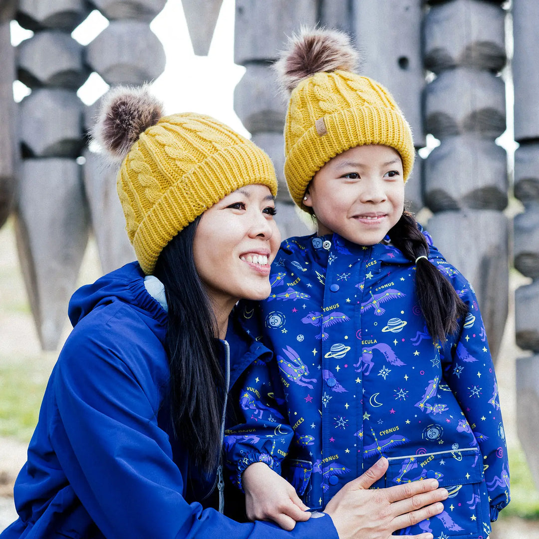 >Jan & Jul Kids & Adult Cable Knit Twinning Beanies Hat - Mustard