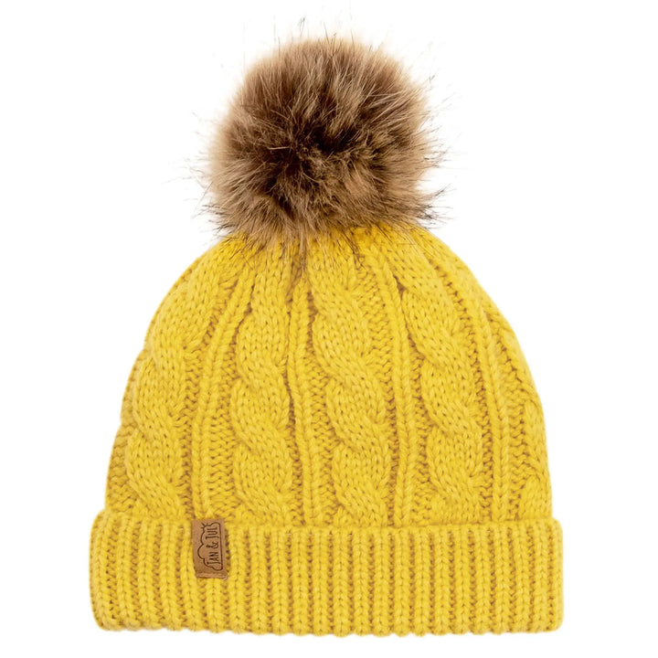 >Jan & Jul Kids & Adult Cable Knit Twinning Beanies Hat - Mustard