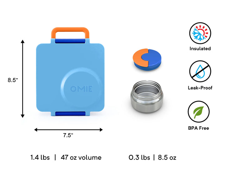 >OmieBox Lunch Box with Fork, Spoon + Pod Set (Blue Sky)