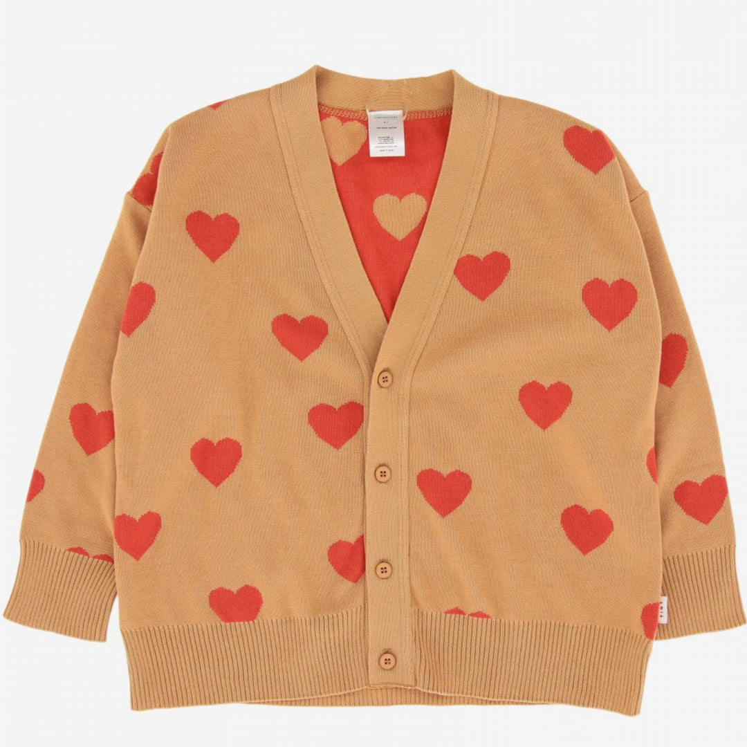 TINYCOTTONS Kids "Hearts" Sweater Cardigan - Tan/Red 222