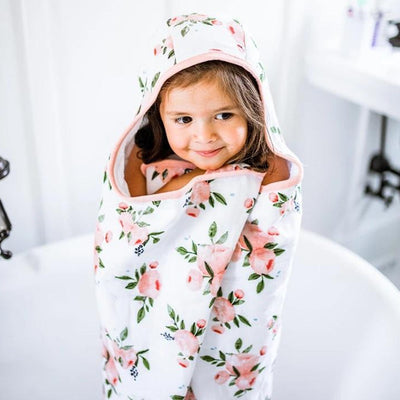 Little Unicorn Big Kid Hooded Towel - Watercolor Roses