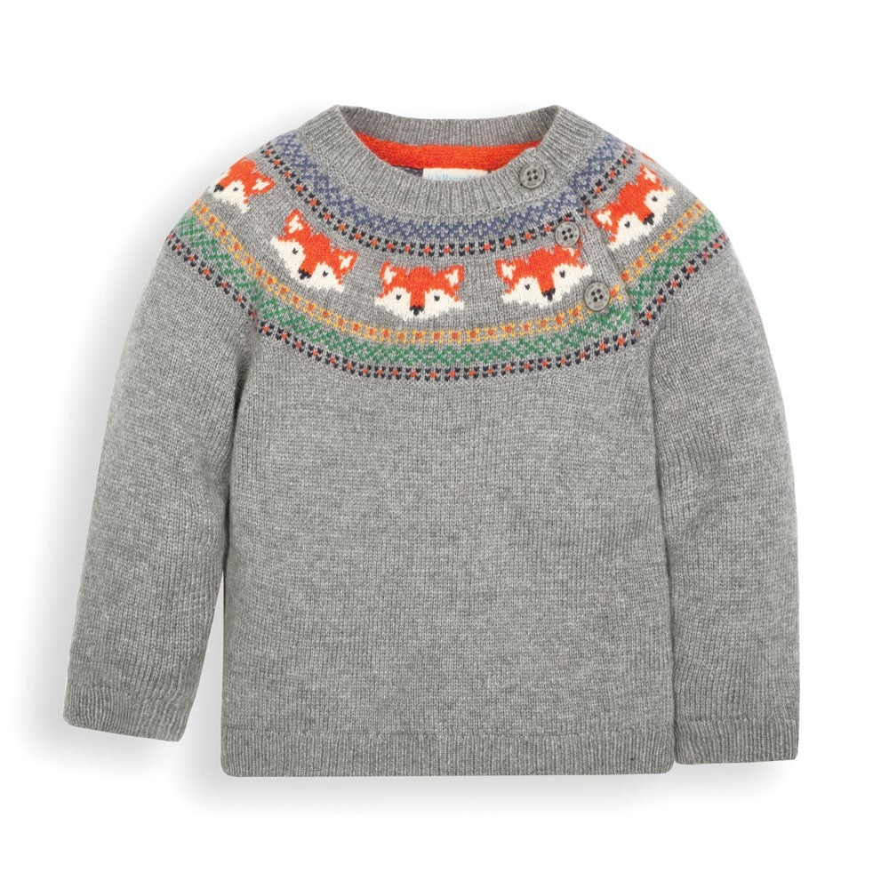 Jojo Maman Bebe Kids Marl Gray Fox Fair Isle Sweater