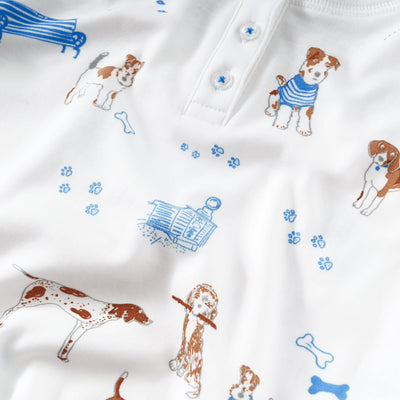 Petidoux Kids Boy/Girl Pawprints in the Park Blue Long Sleeve Pajamas - Blue