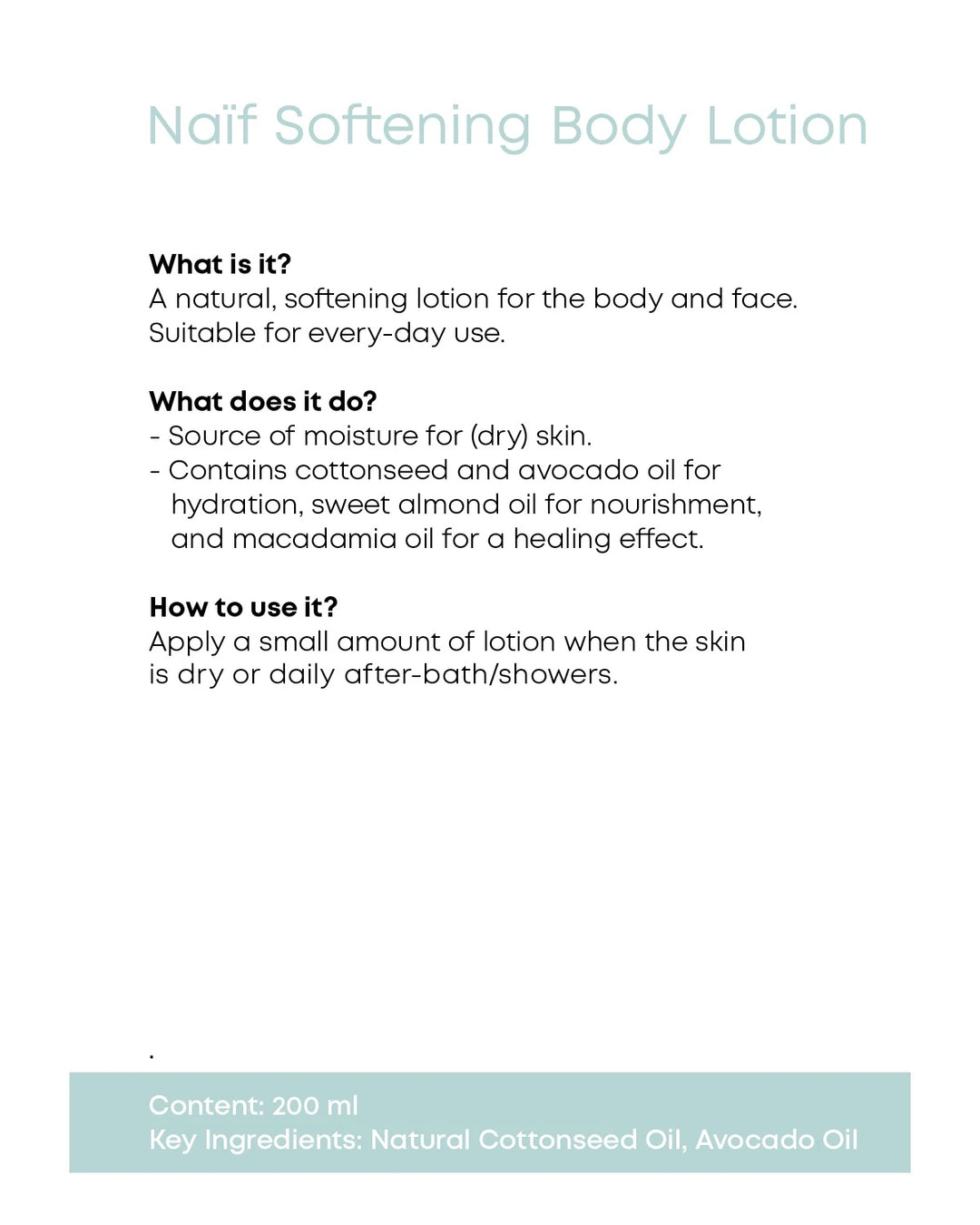 Naif Care Softening Body Lotion with Almond Oil Suitable for Extremely Dry Skin (6.7oz)