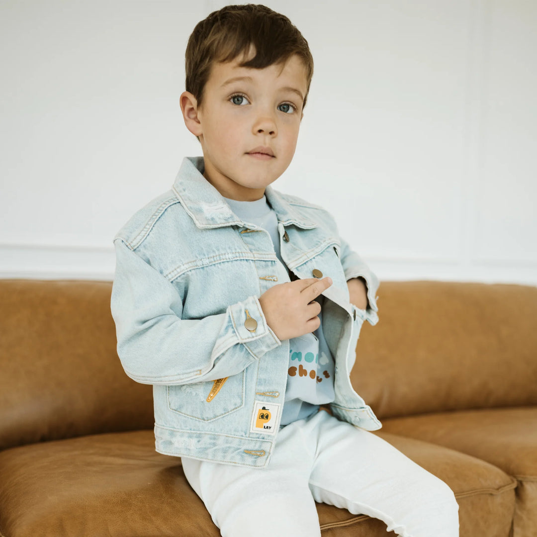 Petite Hailey Kids PATCHED DENIM JACKET Smile Mom Loves Me