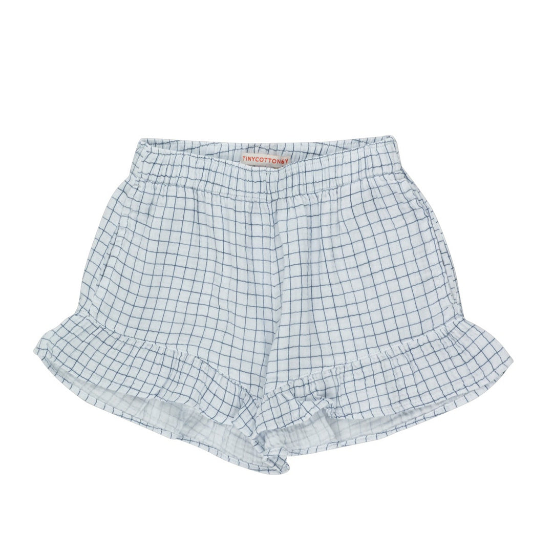 TINYCOTTONS Kids GRID FRILLS SHORT in Pale Blue/Ultramarine