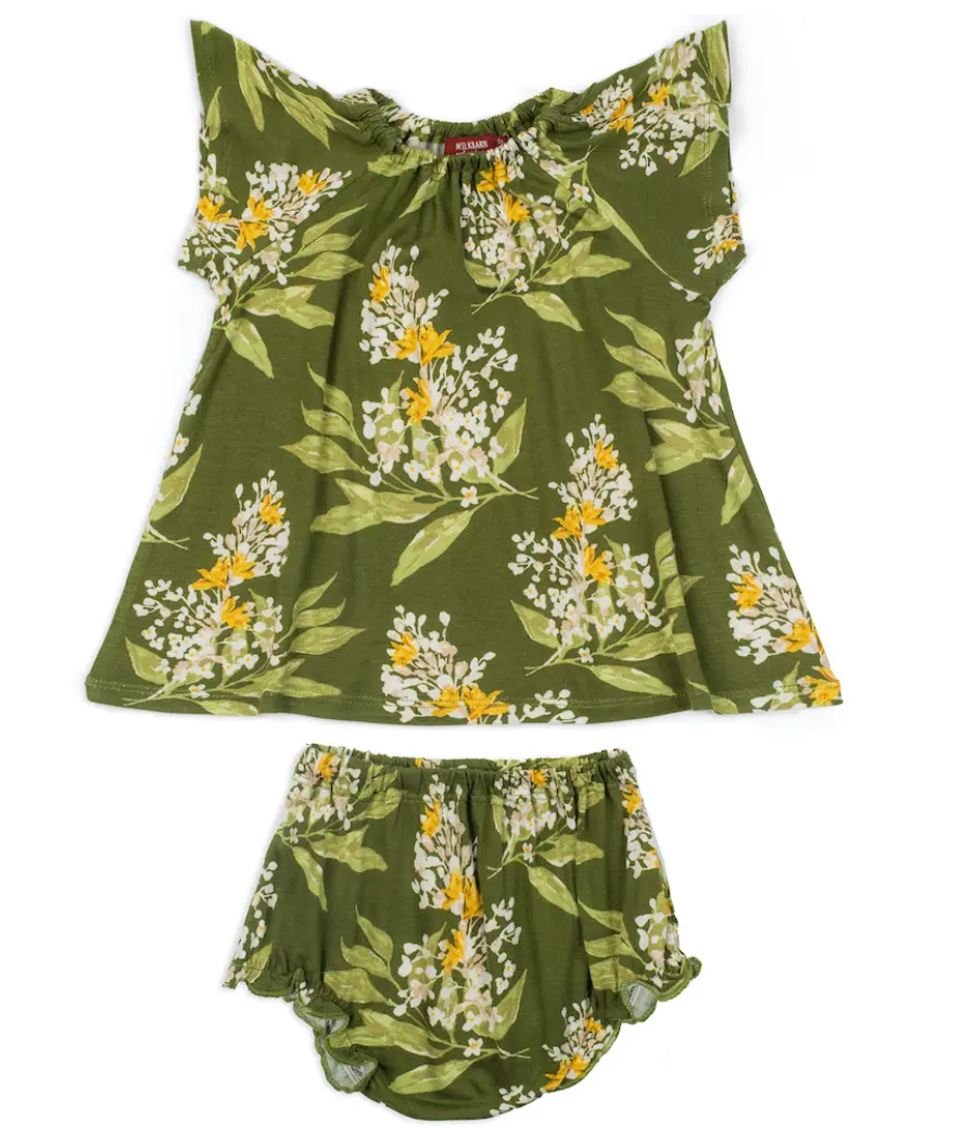 Milkbarn 14123 S/S  Dress & Bloomer Set in Green Floral