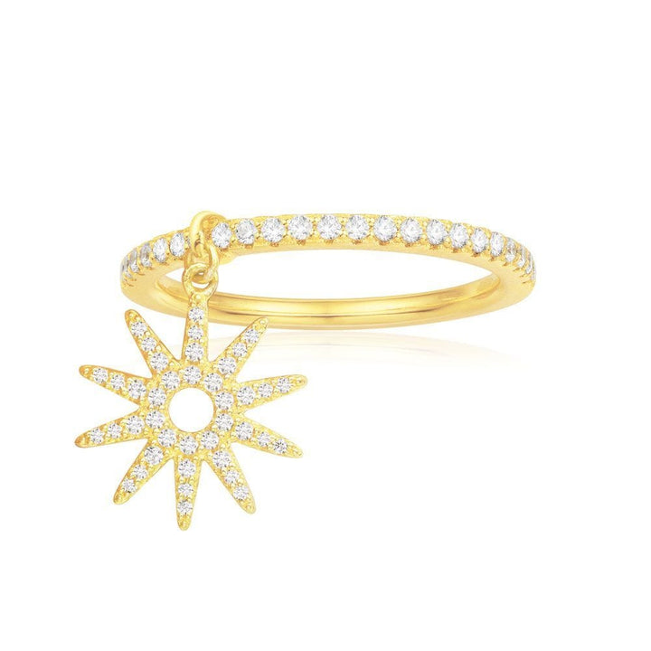 APM Paved Ring With Sun Pendant - Yellow Silver
