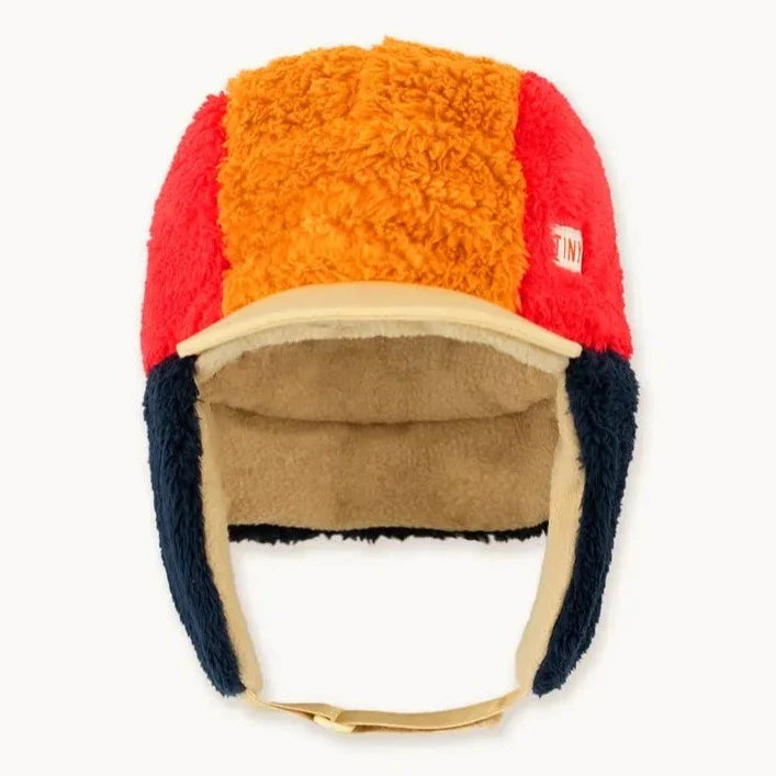 TINYCOTTONS Kids Color Block Polar Sherpa Chapka Winter Hat - Navy/Yellow
