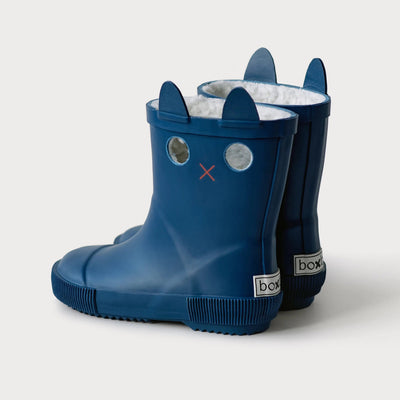 BOXBO Kids LookiCat Blue Winter Rain Boots with Fur