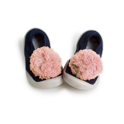 Collegien Kids Girl Ballerines Pompons Tulle Vieux Rose Indoor Warm Slipper Shoes