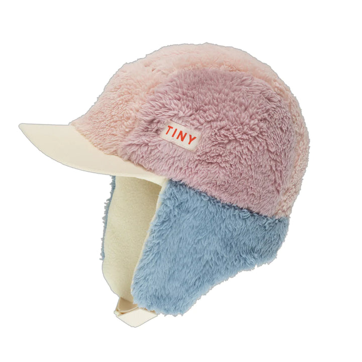 TINYCOTTONS Kids Color Block Polar Sherpa Chapka Winter Hat - Grey/Soft Pink