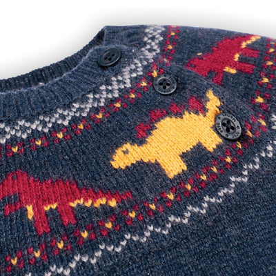 Jojo Maman Bebe Kids Navy Dinosaur Fair Isle Sweater