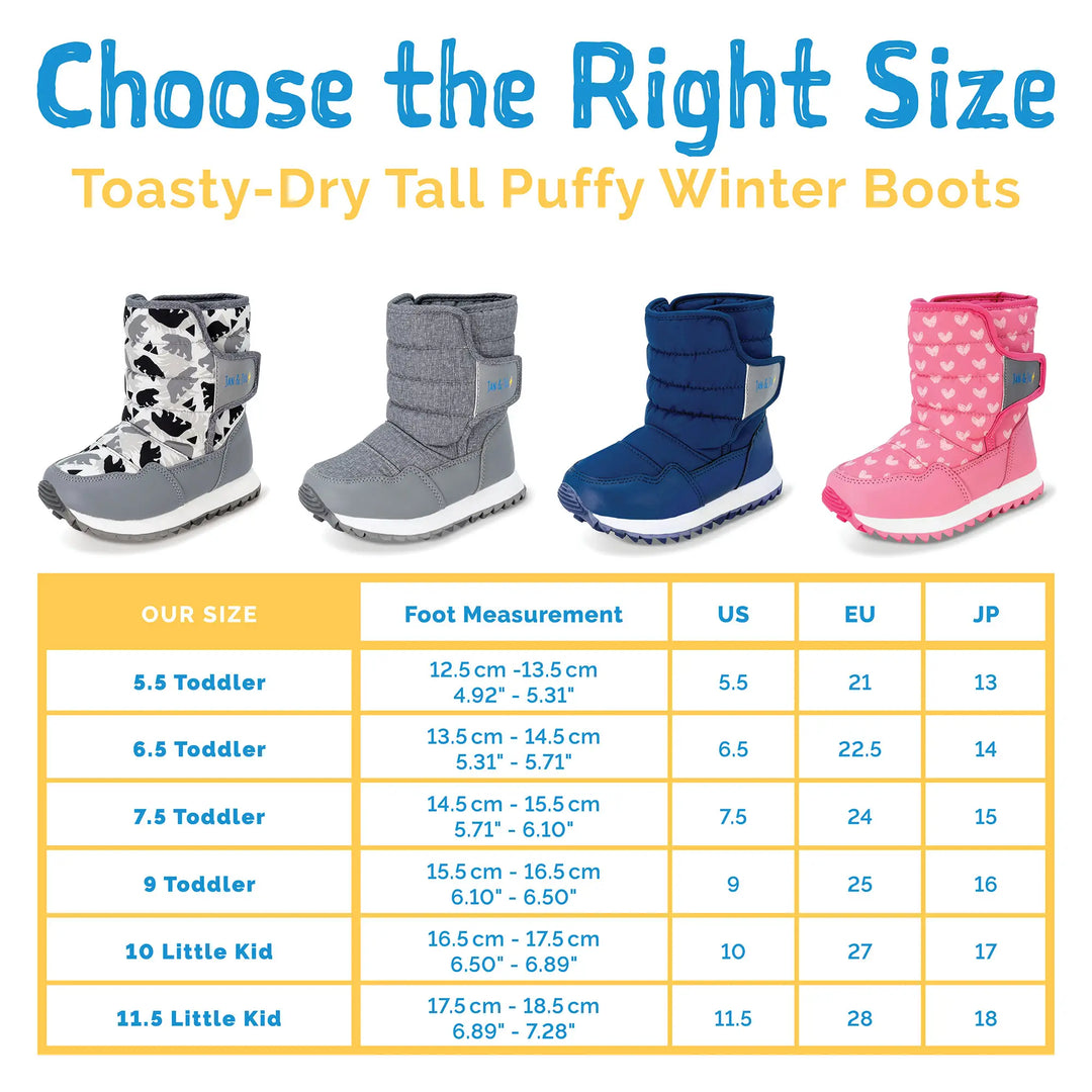 >Jan & Jul Kids Toasty-Dry Tall Puffy Winter Boots - Heather Grey