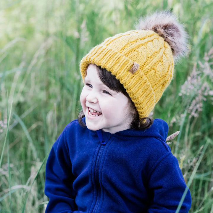 >Jan & Jul Kids & Adult Cable Knit Twinning Beanies Hat - Mustard