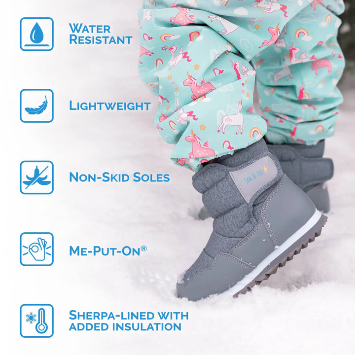 >Jan & Jul Kids Toasty-Dry Tall Puffy Winter Boots - Heather Grey