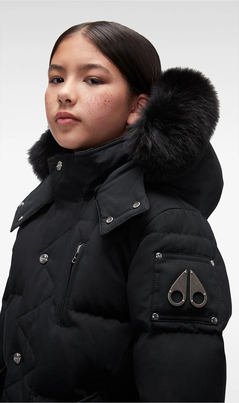 Moose Knuckles Kids Unisex Original 3Q Winter Jacket in Black Black Fox Fur