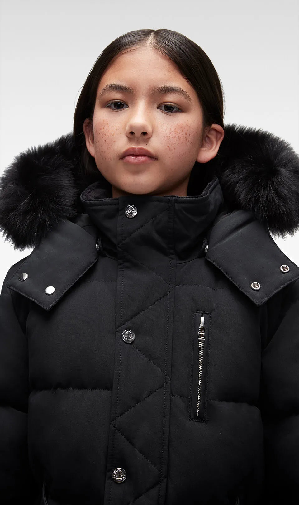 Moose Knuckles Kids Unisex Original 3Q Winter Jacket in Black / Black Fox Fur