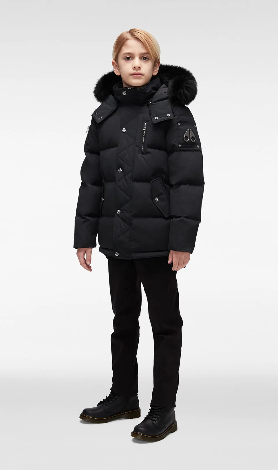 Moose Knuckles Kids Unisex Original 3Q Winter Jacket in Black Black Fox Fur