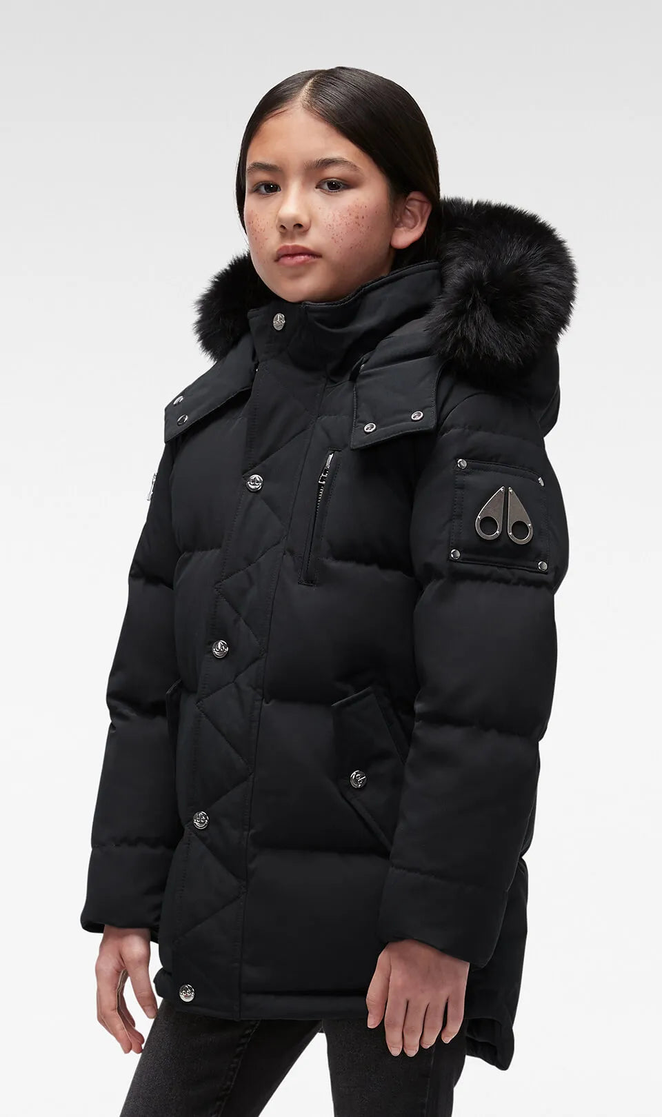 Moose Knuckles Kids Unisex Original 3Q Winter Jacket in Black / Black Fox Fur