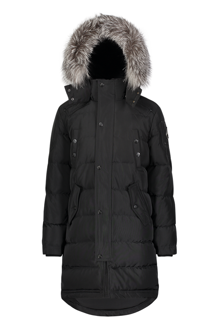 Moose Knuckles Kids Unisex Winter Jacket Parka in Black / Black Frost Fox Fur