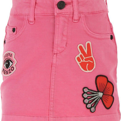 Kenzo Kids Girl Jupe Jean Patchs Skirt in Old Pink KK27008 320