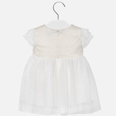 Mayoral 1906-015 Kids Girl Lurex Jacquard Dress in White