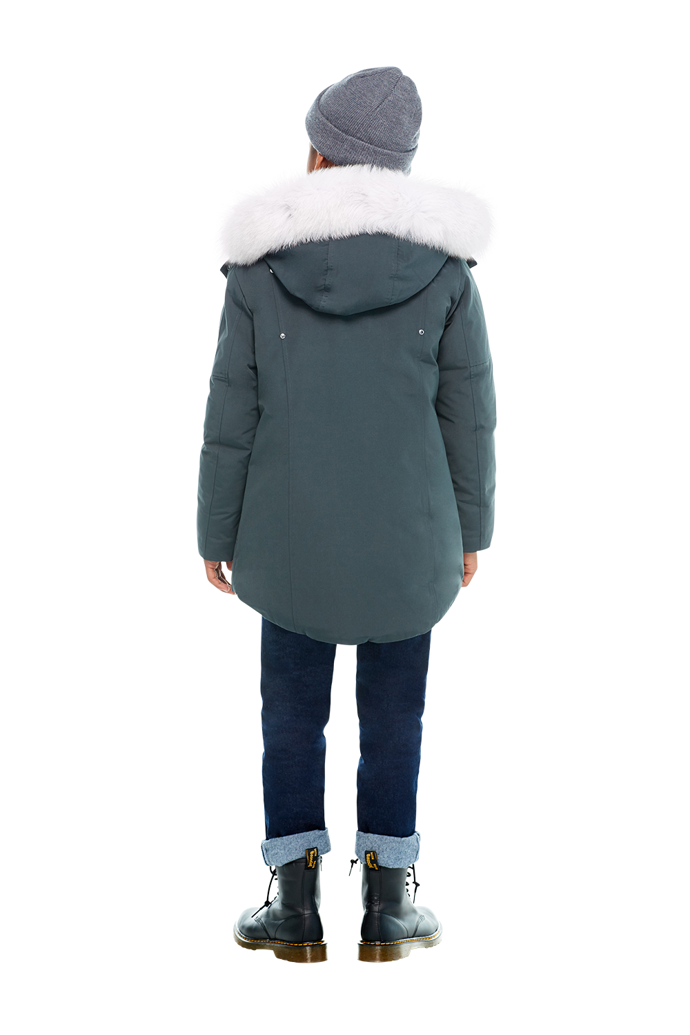 Moose Knuckles Kids Unisex Original Parka Winter Coat in Granite / Natural Fox Fur