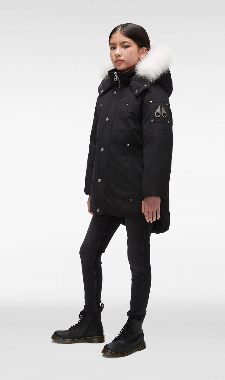 Moose Knuckles Kids Unisex Original Parka Winter Coat in Black / Natural Fox Fur