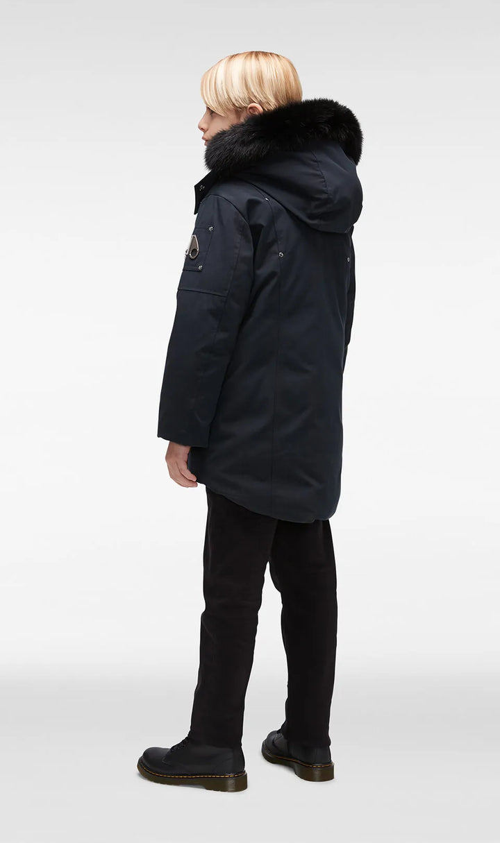 Moose Knuckles Kids Unisex Original Parka Winter Coat in Navy / Black Fox Fur