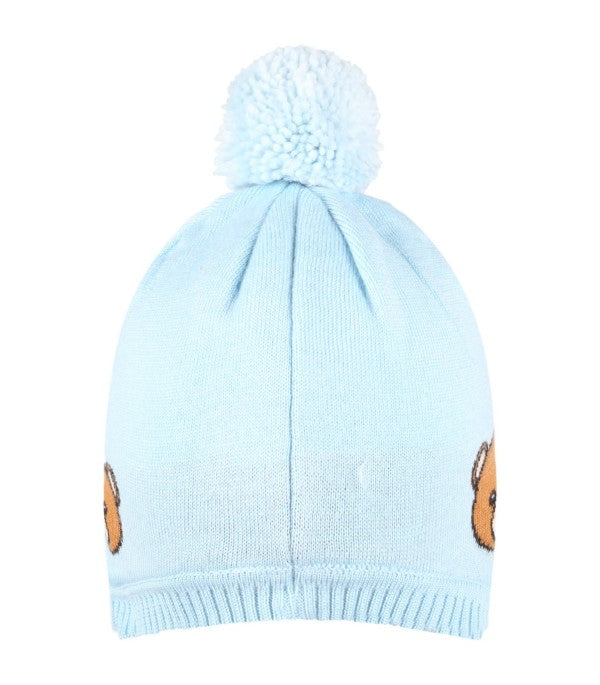 Moschino Baby Kids Logo Pom-Pom Knit Hat - Sky Blue