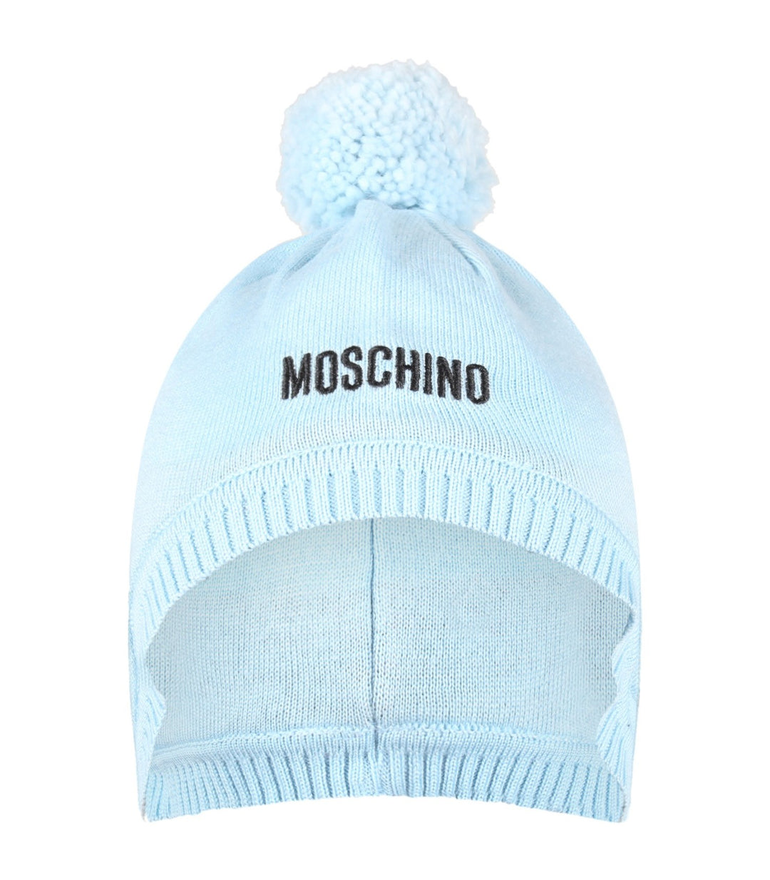 Moschino Baby Kids Logo Pom-Pom Knit Hat - Sky Blue