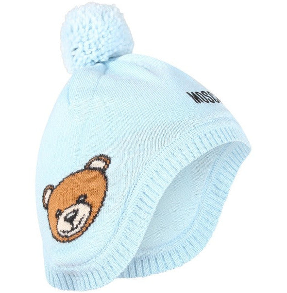 Moschino Baby Kids Logo Pom-Pom Knit Hat - Sky Blue