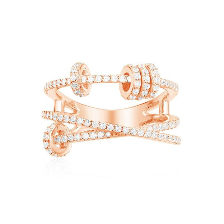 APM Triple Ring With Sliding Hoops - Pink Silver