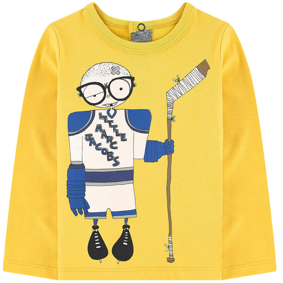 Little Marc Jacobs Unisex Long Sleeve Mr Marc Tee Shirt in Yellow W05178