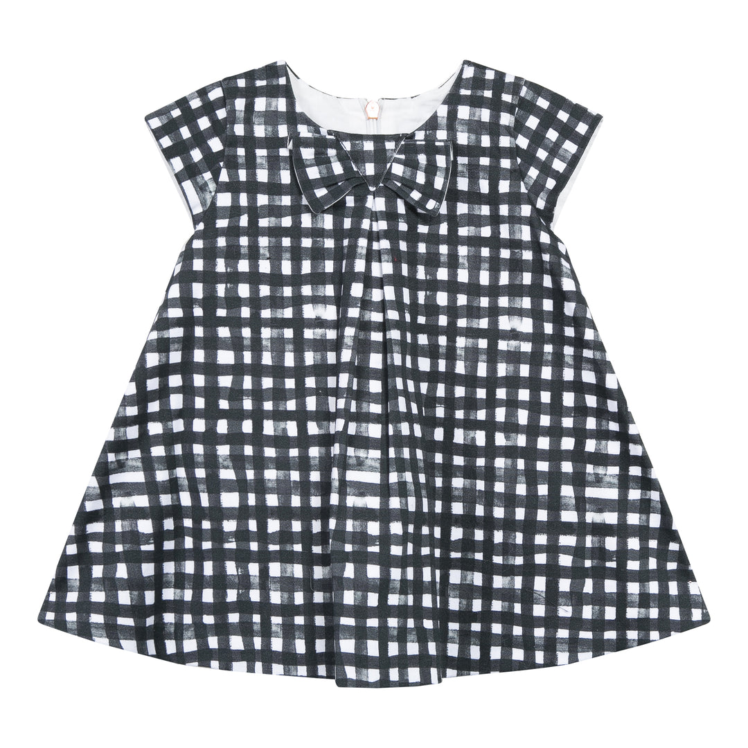 Jean Bourget Kids Baby Girl Black Plaid Short Sleeve Dress