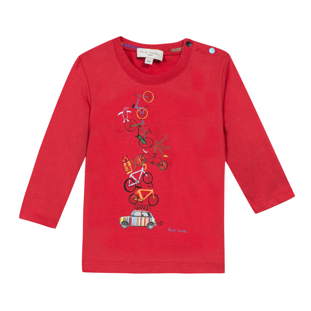 Paul Smith Junior Baby "Bicycles Poppet" Red Long Sleeve Tee Shirt