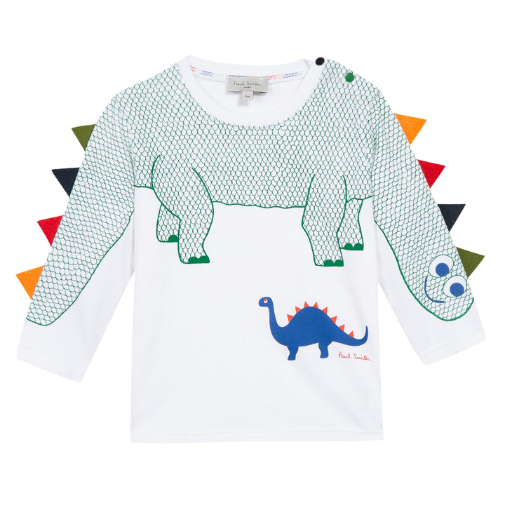 Paul Smith Junior Baby Boys White Dinosaur T-Shirt With  Scale Detailing