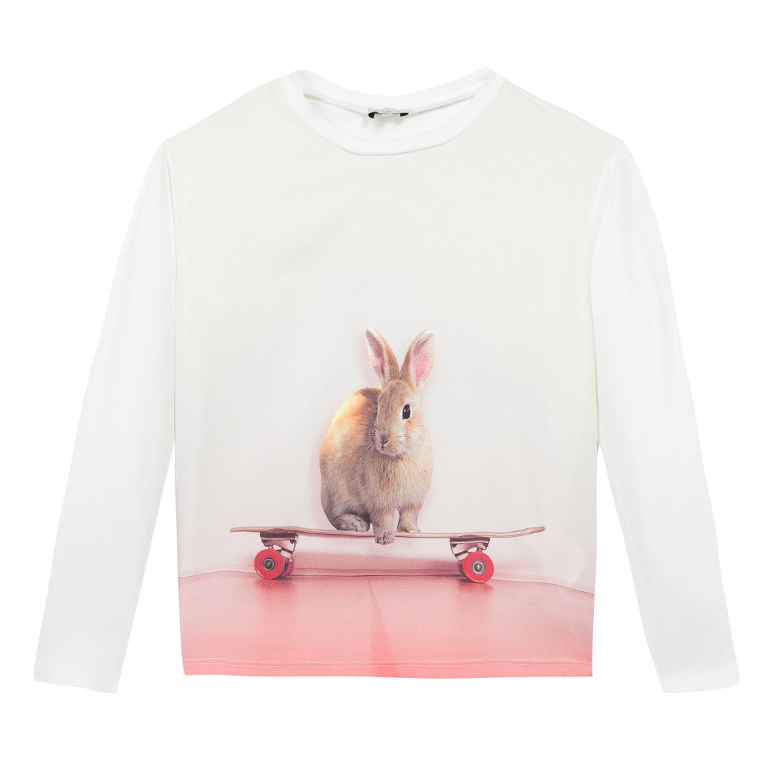 Paul Smith Junior Girls Cream Long Sleeve T-Shirt With Skateboarding Rabbit Print