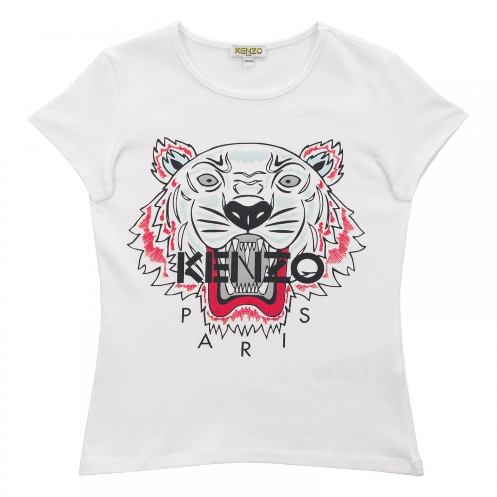 Kenzo Kids Tiger logo Print T-shirt in White