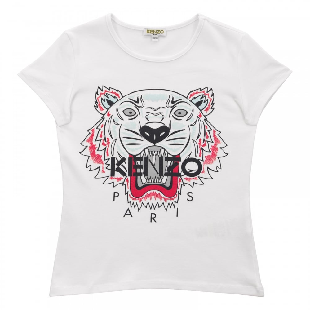 Kenzo Kids Tiger logo Print T-shirt in White KL10048 01