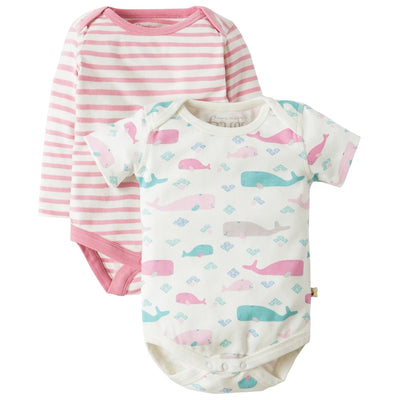 Frugi Baby Teeny Long Sleeve + Short Sleeve Little Whale Bodysuit 2-Pack
