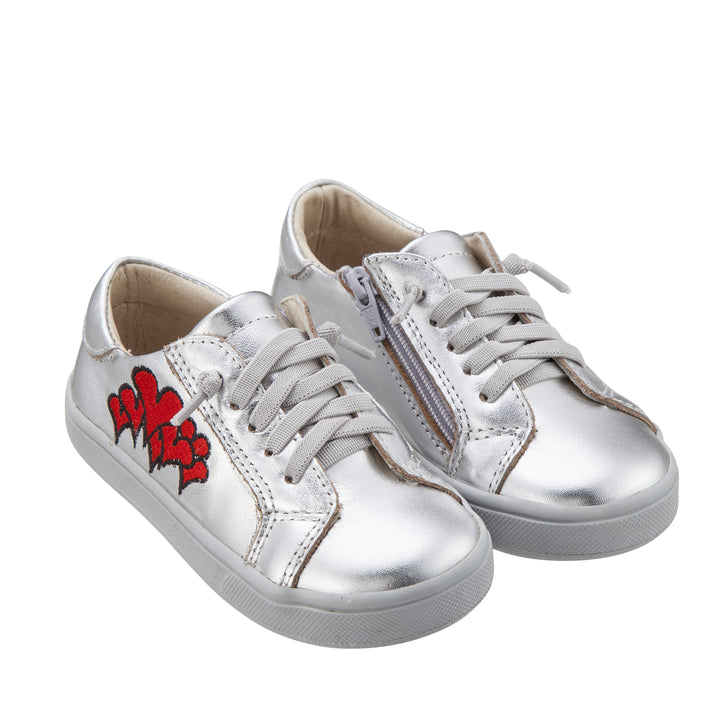 Old Soles Kids Hearts Leather Sneakers in Silver