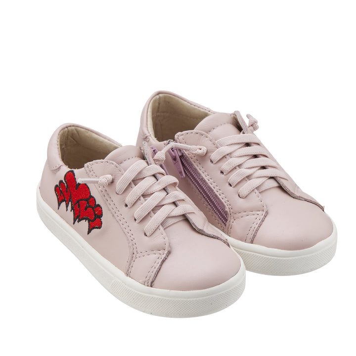 Old Soles Kids Girl Hearts Leather Sneakers in Powder Pink