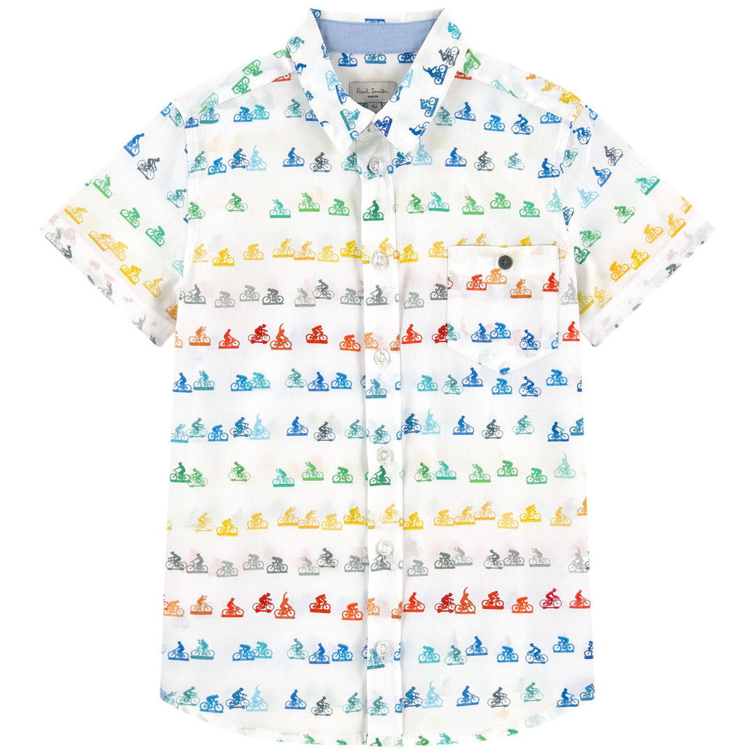 Paul Smith Junior Kids Boy Bicycle Print Short-sleeved Shirt 5L12532 01