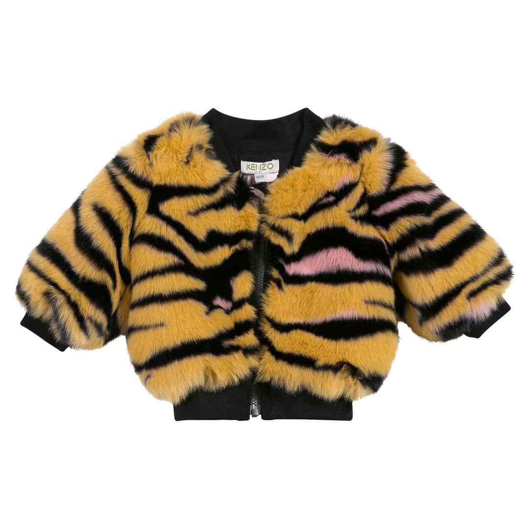 Kenzo MUSTARD Faux Fur Tiger Print Coat