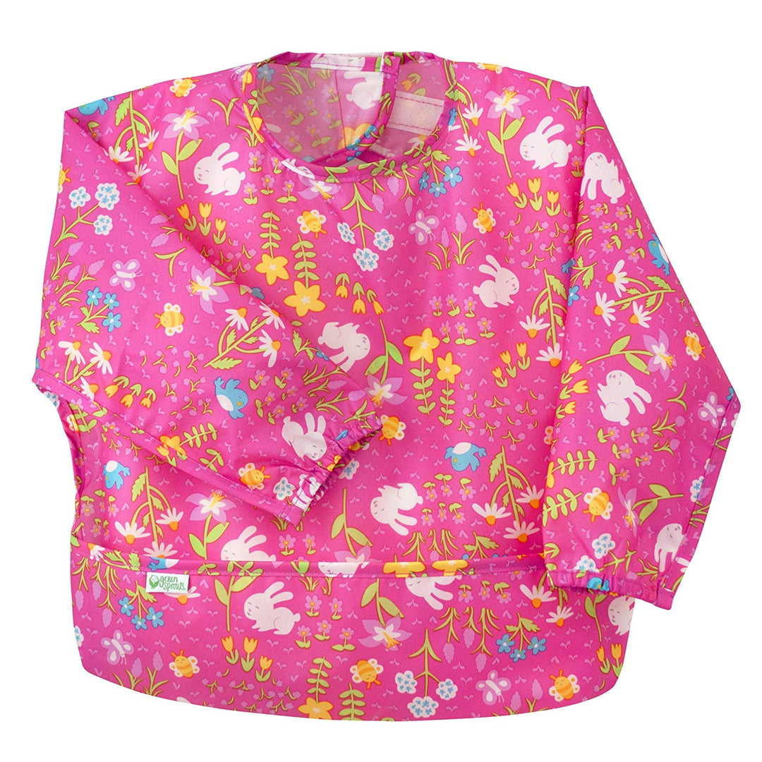 I Play Green Sprouts Easy-Wear Long Sleeve Bib (Single) Pink