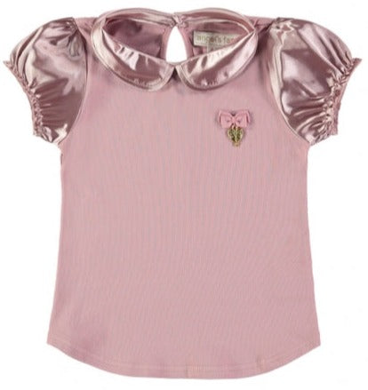 Angel's Face Girls Satin Short Sleeves Top - Vintage Pink