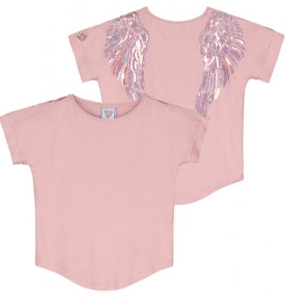 Angel's Face Girls Short Sleeve Slouch Wings Top - Vintage Pink